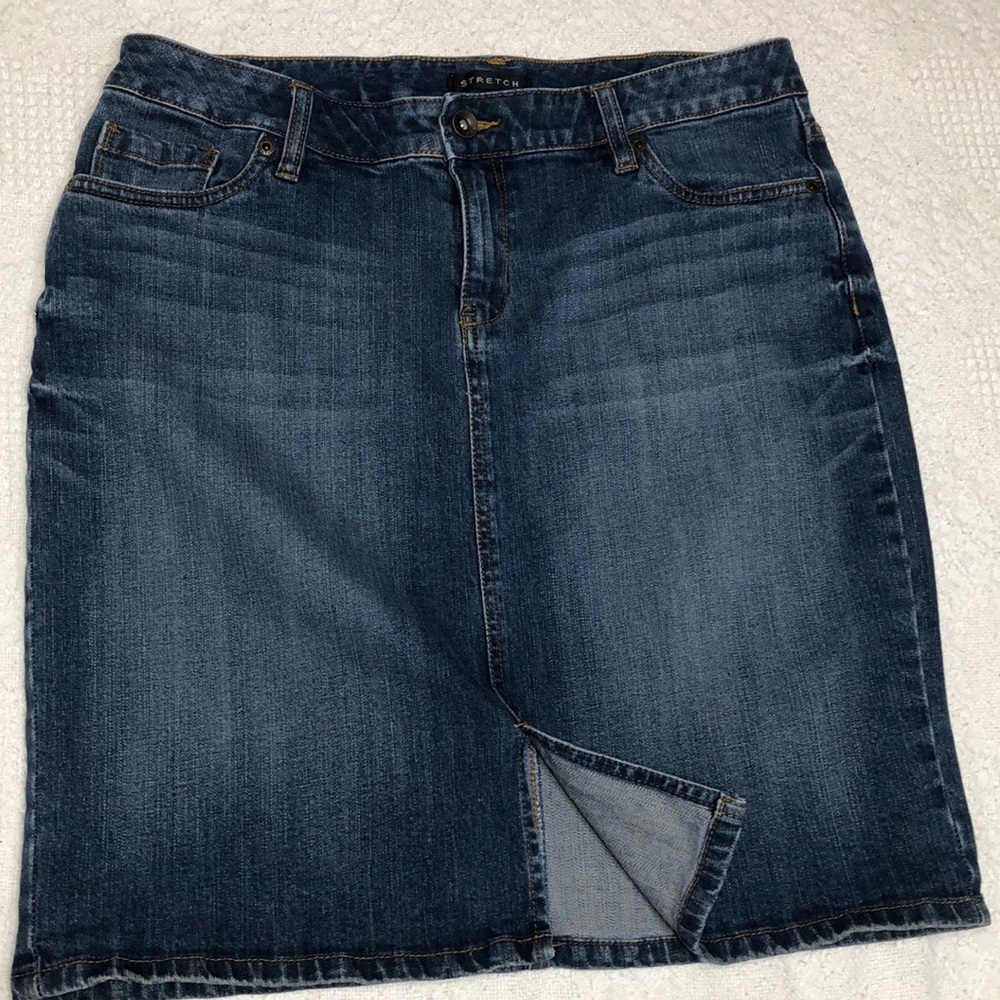 Axcess Stretch Modest Knee Length Blue Denim Skirt 10